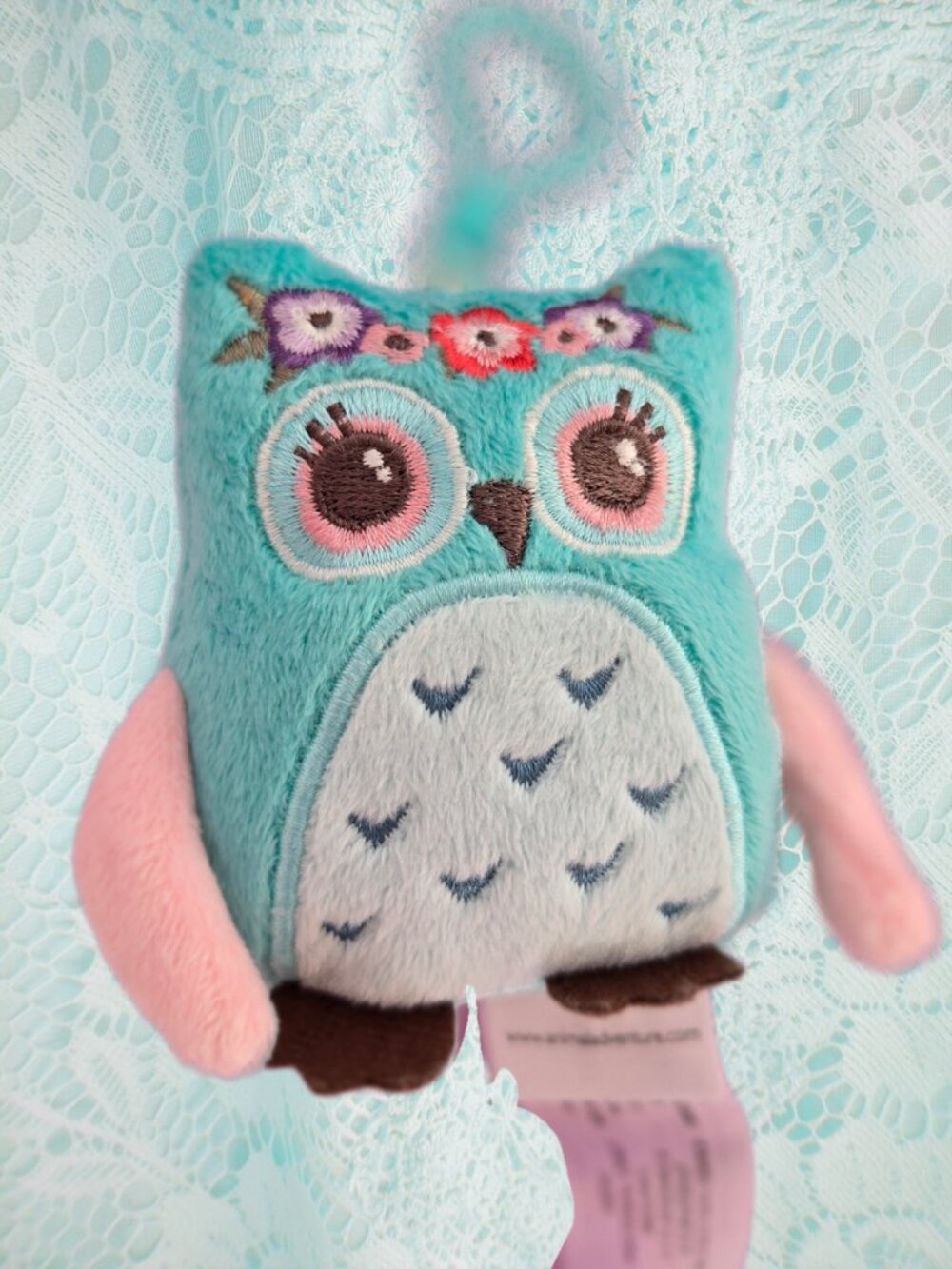 Mini Blue Owl Plush Keychain Embroidered Flowers Kawaii Cute Decora Kidcore